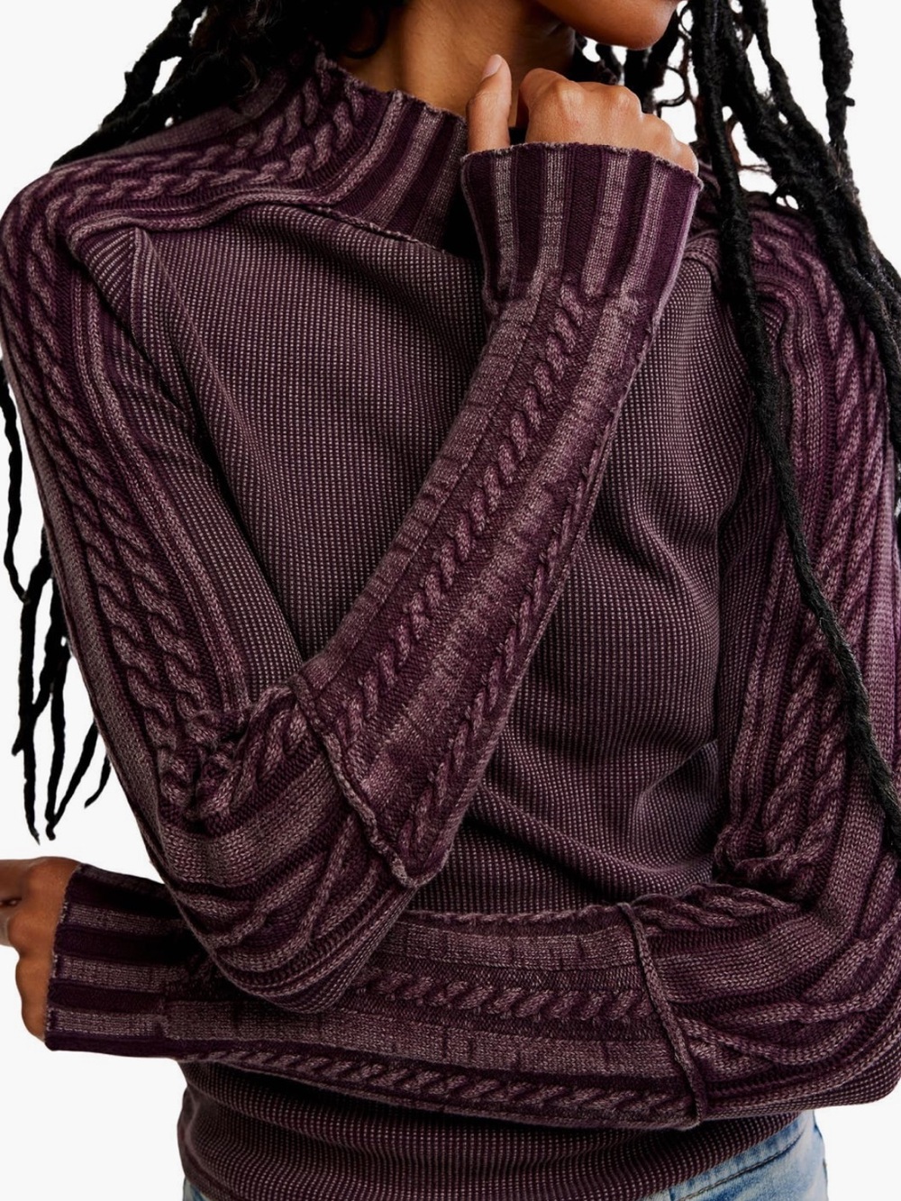 Free People WTF Breezy Cable Knit Mock Top. XL NWT